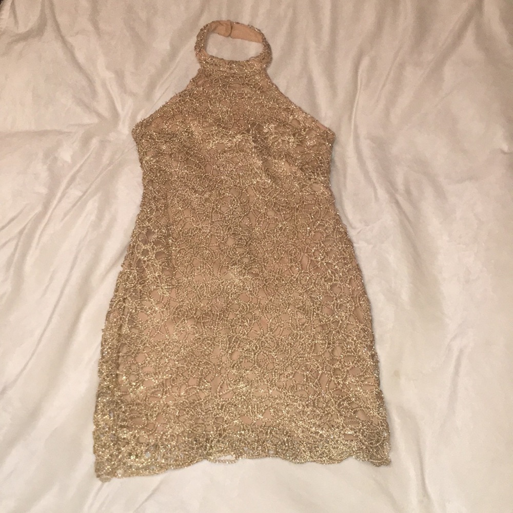 Gold lace formal dress